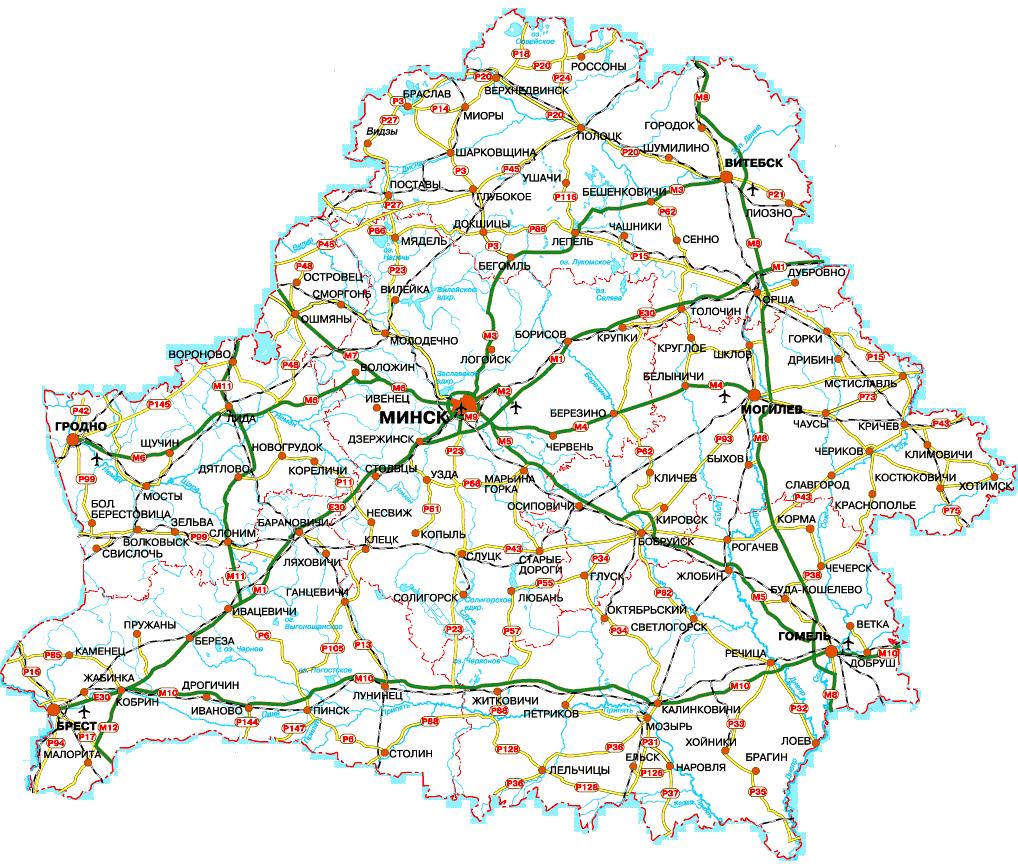 Карта беларуси с дорогами автомобильная
